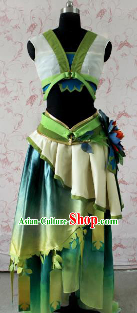 Chinese Ancient Female Swordsman Peri Costume Traditional Cosplay Princess Green Dress for Women