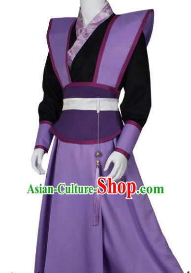 Chinese Ancient Imperial Bodyguard Purple Costume Traditional Cosplay Swordsman Clothing for Men