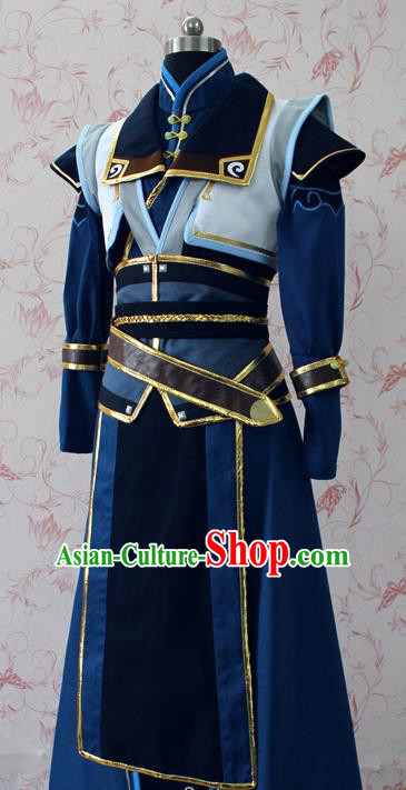 Chinese Ancient Swordsman Blue Costume Traditional Cosplay Young Knight Clothing for Men
