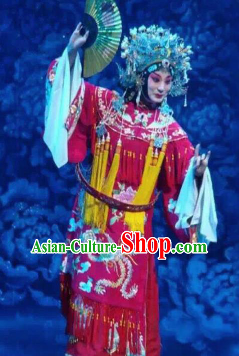 Traditional Chinese Beijing Opera Red Embroidered Robe Ancient Imperial Consort Historical Costume Complete Set