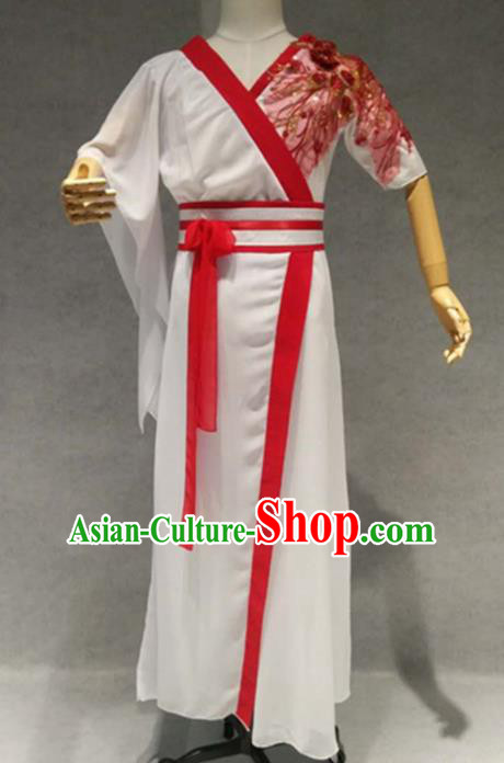 Traditional Chinese Classical Dance Costume China Martial Arts Dance White Clothing for Men
