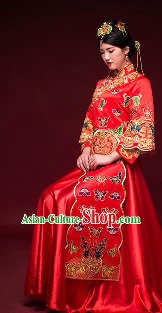 Traditional Chinese Ancient Wedding Costume Bride Embroidered Butterfly Xiuhe Suits for Women