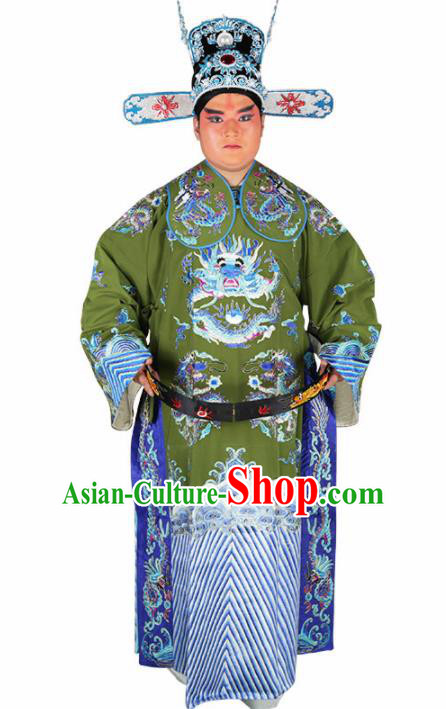 Chinese Traditional Beijing Opera Green Embroidered Robe Peking Opera Minister Costume