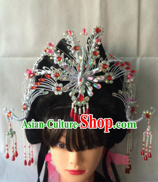 Asian Chinese Beijing Opera Hair Accessories Ancient Princess Tassel Phoenix Coronet Hairpins for Women