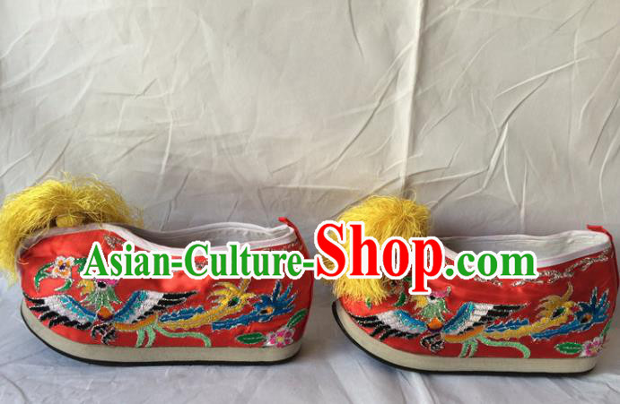 Asian Chinese Beijing Opera Shoes Ancient Princess Shoes Red Embroidered Shoes for Women