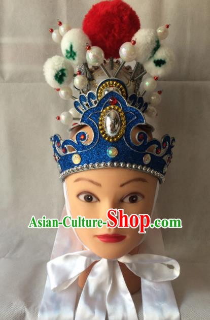 Asian Chinese Beijing Opera Niche Headwear Ancient Prince Blue Hat for Men