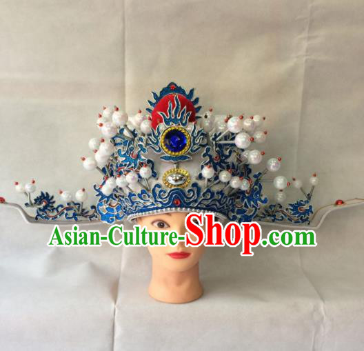 Asian Chinese Traditional Beijing Opera Old Men Headwear Ancient Prime Minister Helmet Hat for Men