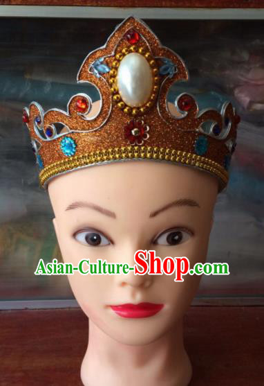 Asian Chinese Traditional Beijing Opera Takefu Headwear Ancient Prince Golden Head Crown for Men