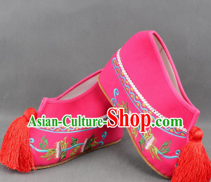 Asian Chinese Beijing Opera Princess Rosy Embroidered Shoes Ancient Hanfu Shoes for Women