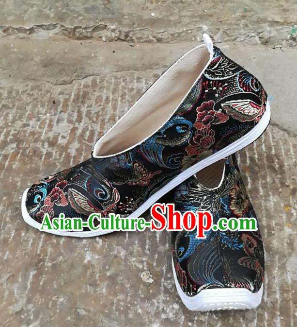 Asian Chinese Traditional Hanfu Shoes Ancient Song Dynasty Black Brocade Shoes for Men