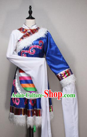 Asian Chinese Traditional Folk Dance Costume Tibetan Nationality Dance Dress for Women