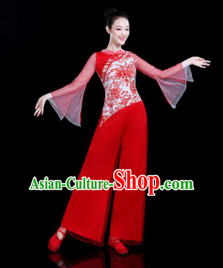 Chinese Traditional Folk Dance Yangko Dance Costume Fan Dance Red Clothing for Women