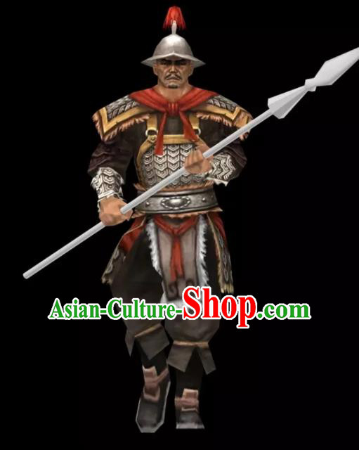 Chinese Ancient Drama Yuan Dynasty Warrior General Body Armor and Helmet Complete Set