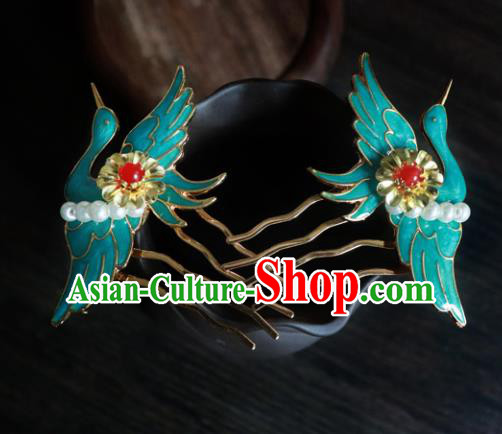 Chinese Ancient Palace Hair Accessories Qing Dynasty Queen Blueing Crane Hair Combs for Women