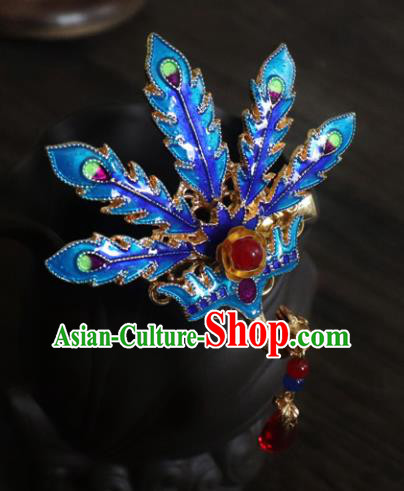 Chinese Ancient Palace Hair Accessories Traditional Classical Blueing Phoenix Hair Claw for Women