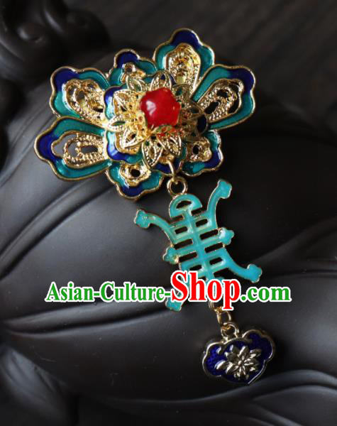 Chinese Ancient Qing Dynasty Palace Jewelry Accessories Traditional Classical Blueing Brooch for Women