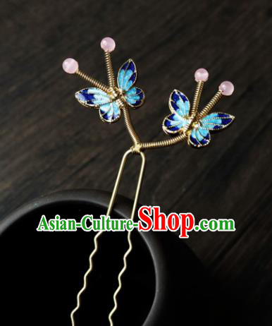 Chinese Ancient Palace Hair Accessories Traditional Classical Blueing Butterfly Hairpins for Women