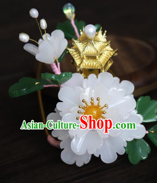 Chinese Ancient Palace Hair Accessories Traditional Classical White Flowers Hair Comb for Women