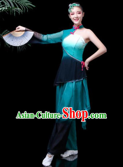 Traditional Chinese Stage Performance Folk Dance Costume Fan Dance Peacock Green Clothing for Women