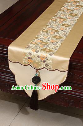 Chinese Traditional Pattern Golden Brocade Table Flag Classical Satin Household Ornament Table Cover