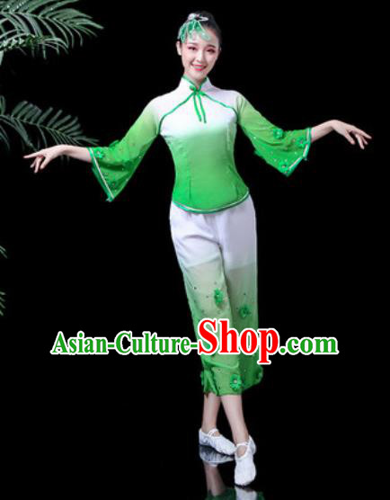 Traditional Chinese Yangko Dance Stage Performance Costume Folk Dance Green Clothing for Women