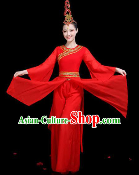 Traditional Chinese Classical Dance Stage Performance Costume Umbrella Dance Red Dress for Women