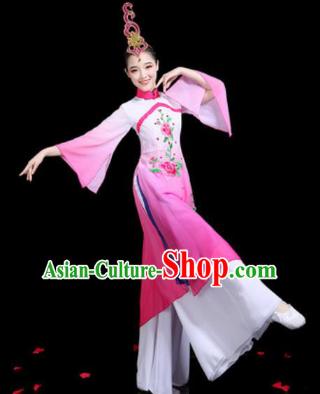 Traditional Chinese Stage Performance Costume Classical Dance Umbrella Dance Pink Dress for Women