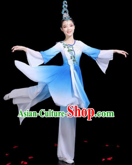 Traditional Chinese Stage Performance Costume Group Dance Classical Dance Blue Dress for Women