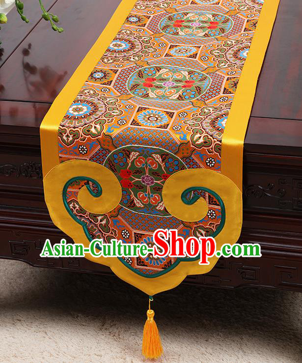 Chinese Classical Pattern Golden Satin Table Flag Traditional Brocade Household Ornament Table Cover