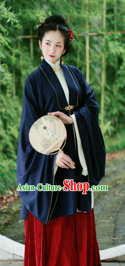 Chinese Ancient Dowager Navy Hanfu Dress Traditional Ming Dynasty Imperial Consort Historical Costume for Women