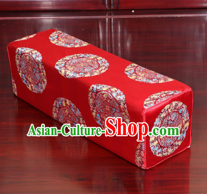 Chinese Traditional Household Accessories Armrest Pillow Classical Dragons Pattern Red Brocade Pillow