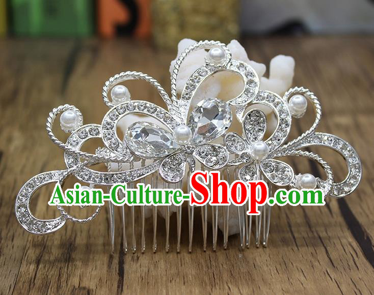 Top Grade Handmade Hair Accessories Princess Classical Crystal Butterfly Hair Comb for Women