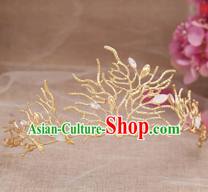 Top Grade Handmade Hair Accessories Baroque Bride Golden Opal Royal Crown for Women