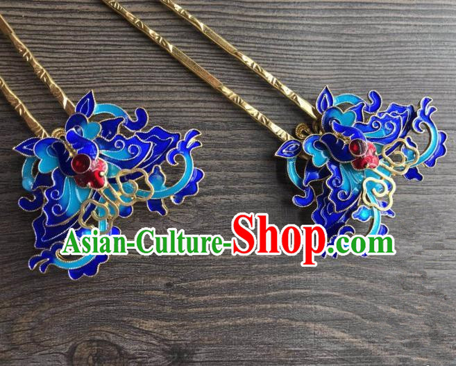 Chinese Ancient Princess Hair Accessories Traditional Blueing Butterfly Hairpins for Women