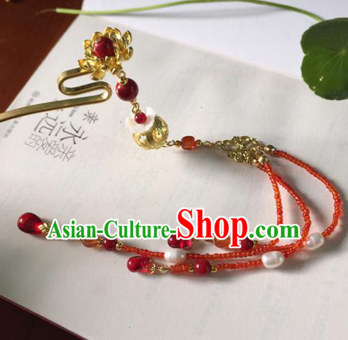 Chinese Ancient Hanfu Hair Accessories Traditional Red Beads Tassel Hairpins for Women