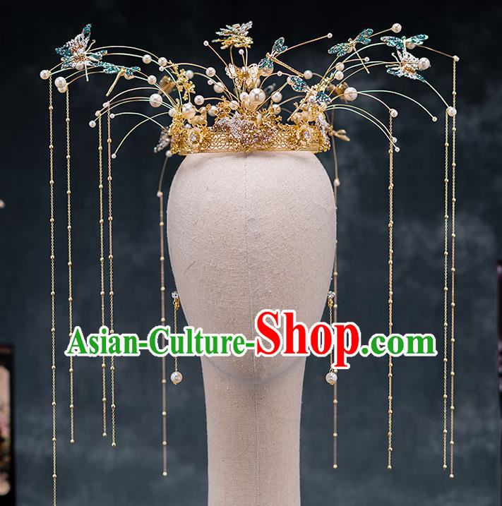 Chinese Ancient Hanfu Hair Accessories Traditional Wedding Crystal Butterfly Phoenix Coronet Hairpins for Women