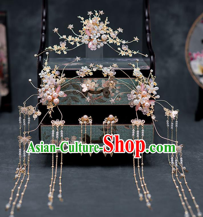 Chinese Ancient Hanfu Wedding Hair Accessories Traditional Bride Tassel Hairpins Hair Comb for Women