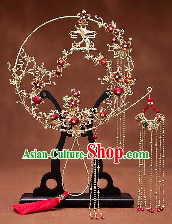 Chinese Ancient Wedding Accessories Traditional Bride Tassel Palace Fans for Women