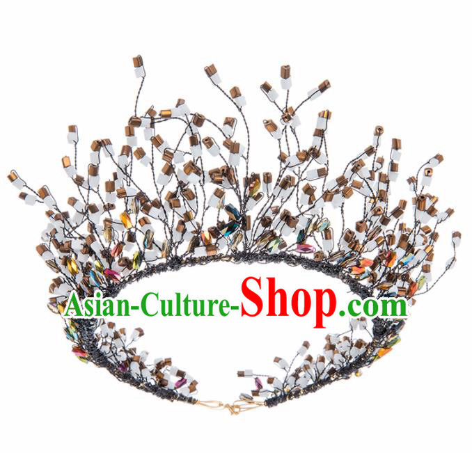 Handmade Baroque Hair Accessories Wedding Queen Black Royal Crown for Women