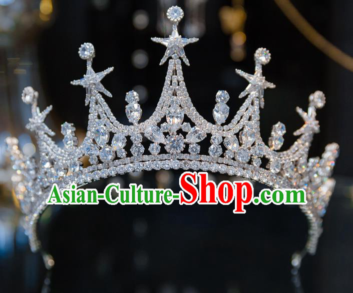 Handmade Baroque Wedding Hair Accessories Princess Zircon Stars Royal Crown for Women