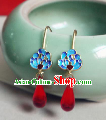 Chinese Ancient Hanfu Jewelry Accessories Traditional Wedding Blueing Lotus Agate Earrings for Women