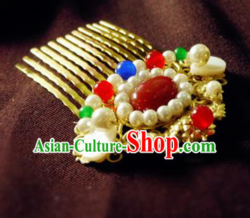 Chinese Ancient Hair Accessories Classical Pearls Agate Hair Comb Traditional Hanfu Hairpins for Women