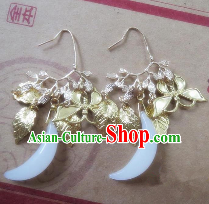 Chinese Ancient Princess Jewelry Accessories Traditional Hanfu Moon Earrings for Women