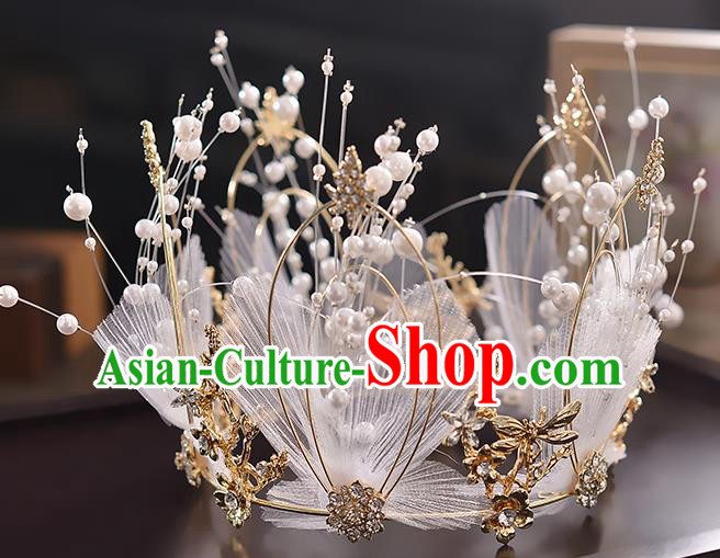 Top Grade Wedding Hair Accessories Traditional Baroque Bride White Silk Royal Crown for Women