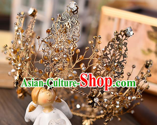 Top Grade Wedding Hair Accessories Traditional Baroque Golden Round Royal Crown for Women