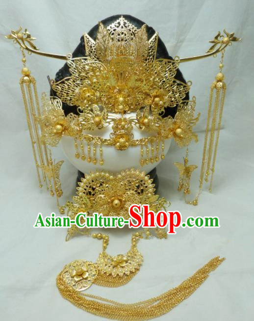 Chinese Ancient Palace Queen Hairpins Hair Accessories Traditional Golden Phoenix Coronet for Women