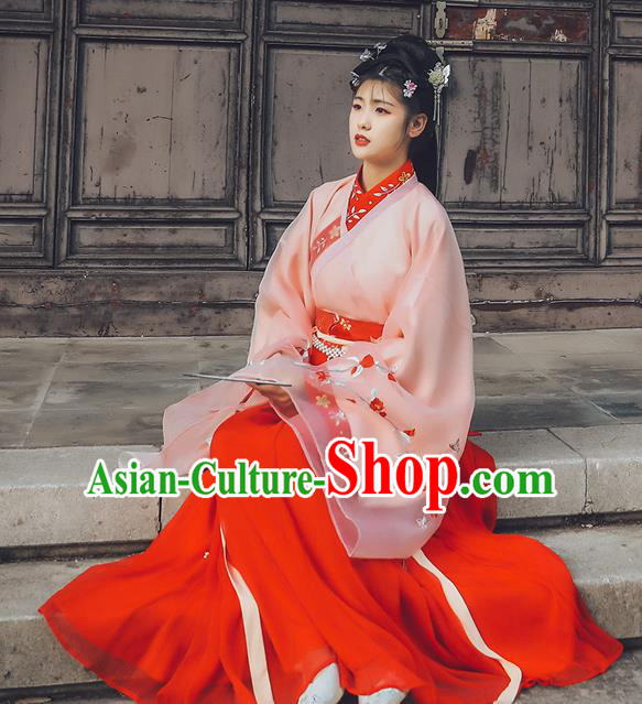 Traditional Chinese Jin Dynasty Princess Replica Costumes Ancient Palace Lady Embroidered Hanfu Dress for Women