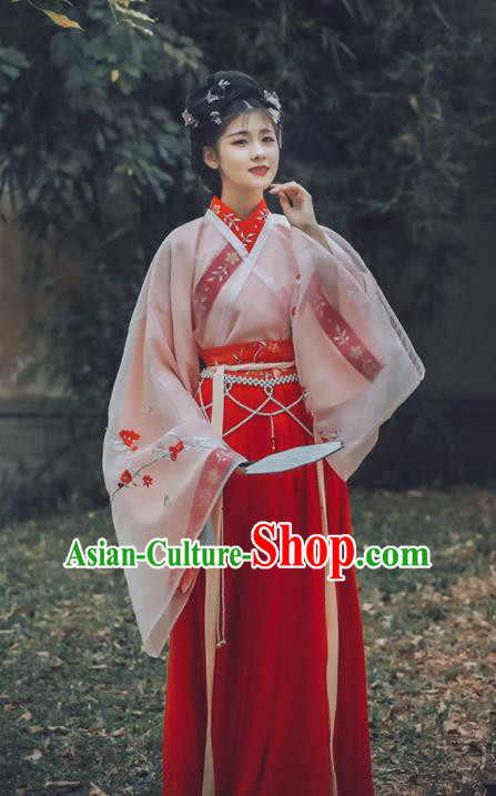 Traditional Chinese Jin Dynasty Princess Replica Costumes Ancient Palace Lady Embroidered Hanfu Dress for Women