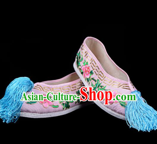 Professional Chinese Beijing Opera Diva Shoes Ancient Traditional Pink Embroidered Shoes for Women