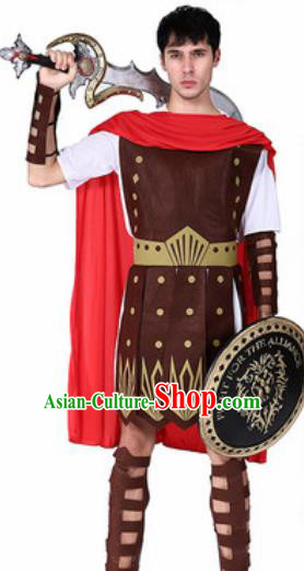 Traditional Roman Prince Costume Ancient Rome Warrior Navy Brown Clothing for Men